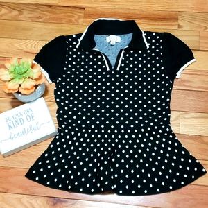 ELLE Collared Polka Dot Peplum top